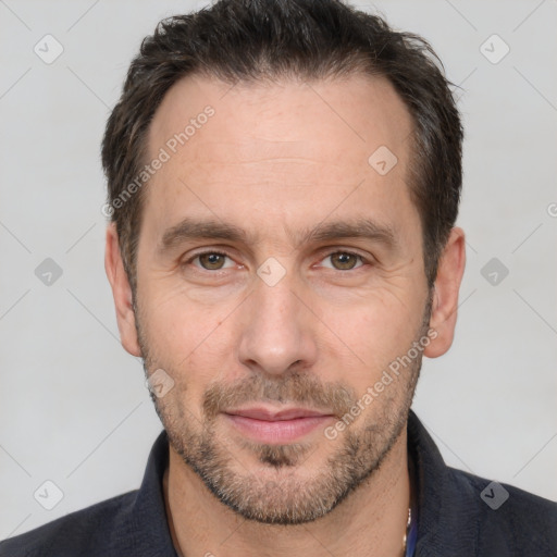 Neutral white adult male with short  brown hair and brown eyes