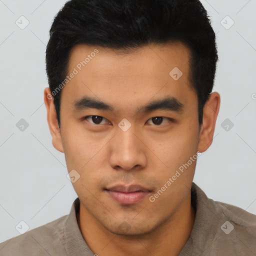 Neutral asian young-adult male with short  black hair and brown eyes