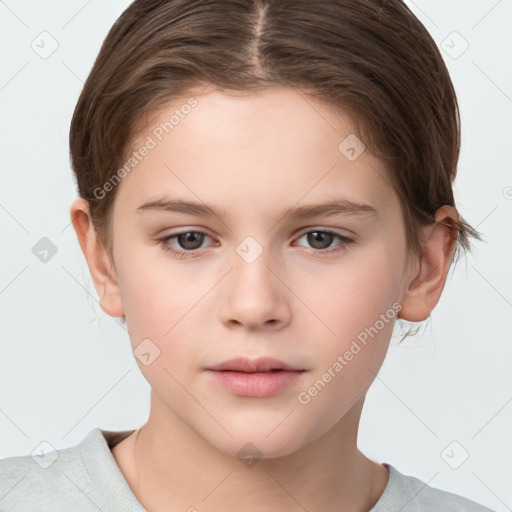 Neutral white child female with short  brown hair and brown eyes