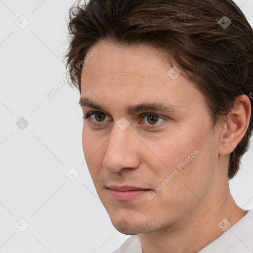 Neutral white adult male with short  brown hair and brown eyes