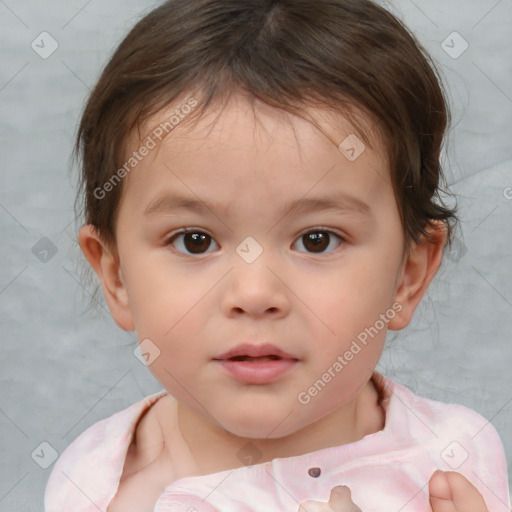 Neutral white child female with short  brown hair and brown eyes