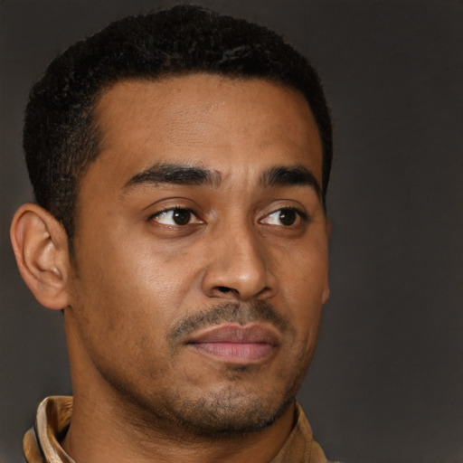 Neutral latino young-adult male with short  brown hair and brown eyes