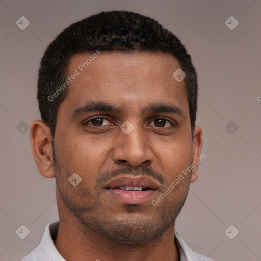Neutral black young-adult male with short  brown hair and brown eyes