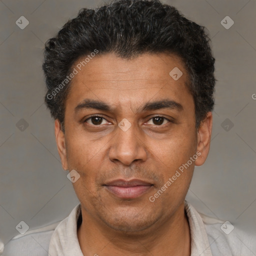 Neutral black adult male with short  black hair and brown eyes