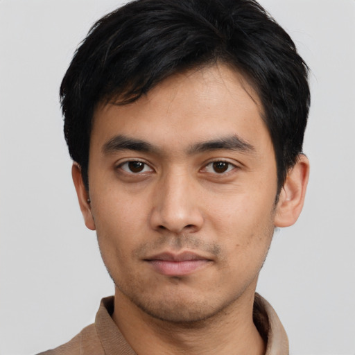 Neutral asian young-adult male with short  black hair and brown eyes