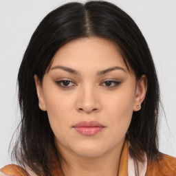 Neutral asian young-adult female with medium  brown hair and brown eyes