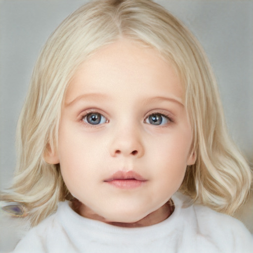 Neutral white child female with medium  blond hair and blue eyes