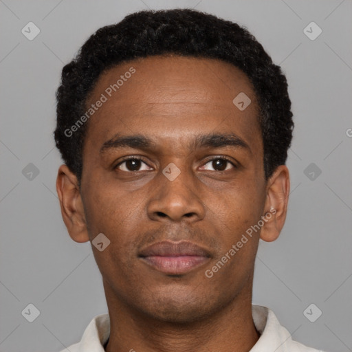 Neutral black young-adult male with short  brown hair and brown eyes