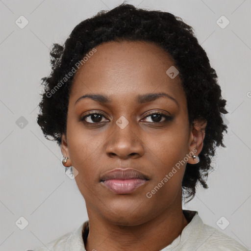 Neutral black young-adult female with short  black hair and brown eyes