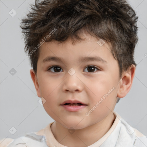 Neutral white child male with short  brown hair and brown eyes