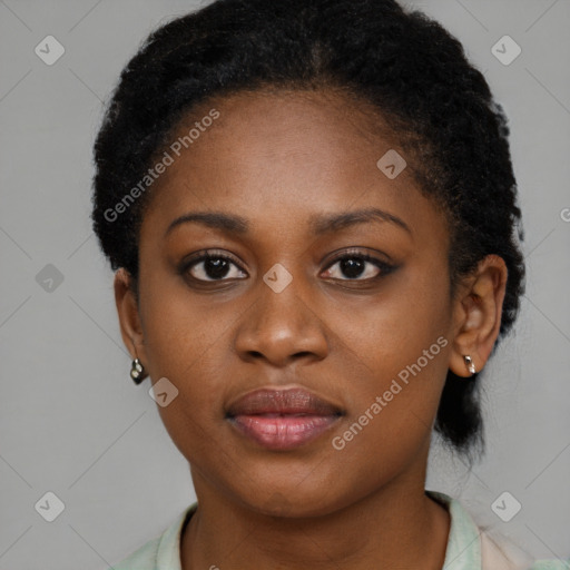 Neutral black young-adult female with short  brown hair and brown eyes