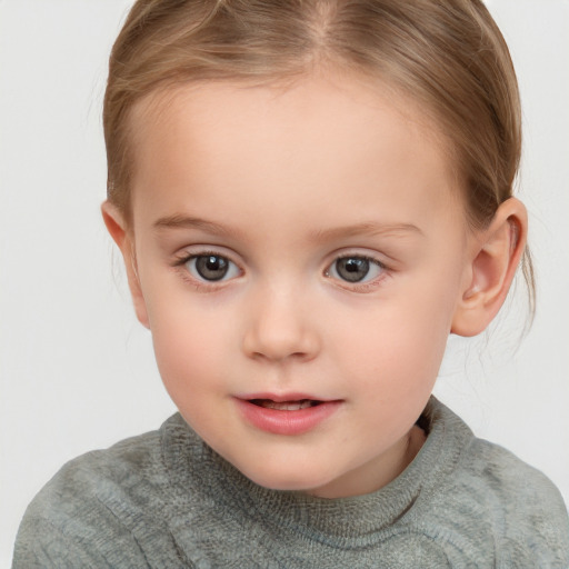 Neutral white child female with short  brown hair and brown eyes