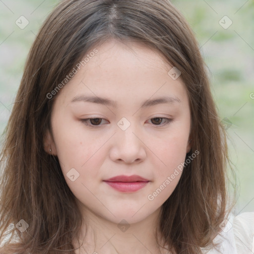 Neutral white child female with medium  brown hair and brown eyes