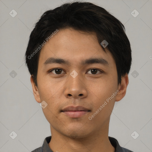 Neutral asian young-adult male with short  black hair and brown eyes