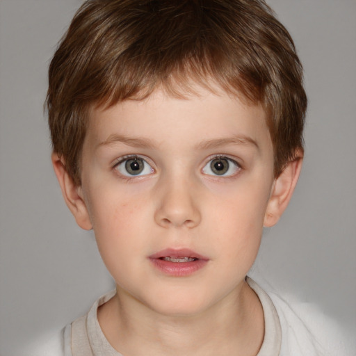 Neutral white child male with short  brown hair and brown eyes