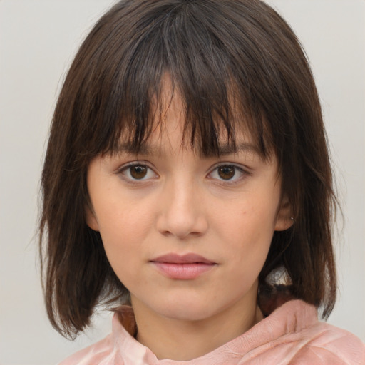 Neutral white child female with medium  brown hair and brown eyes