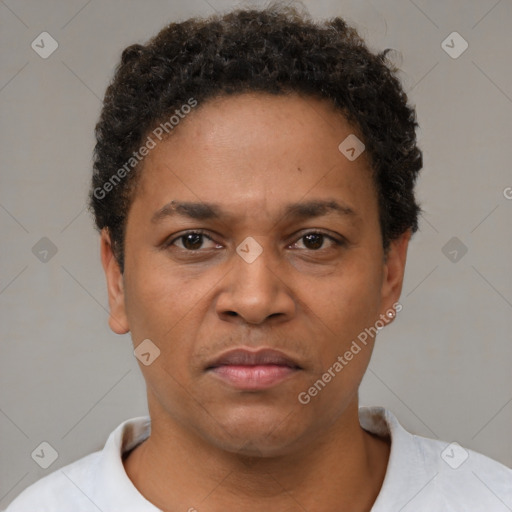 Neutral black young-adult male with short  brown hair and brown eyes