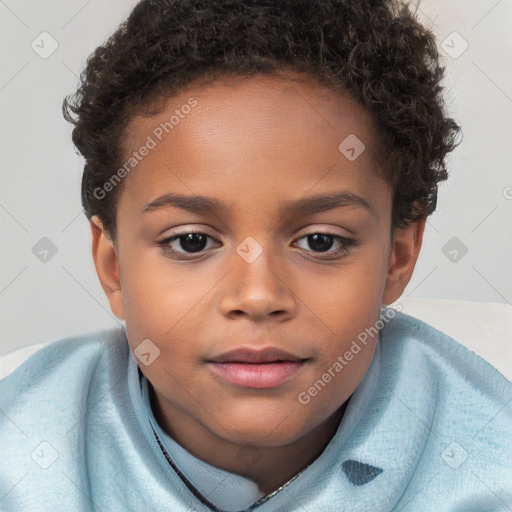 Joyful white child female with short  brown hair and brown eyes