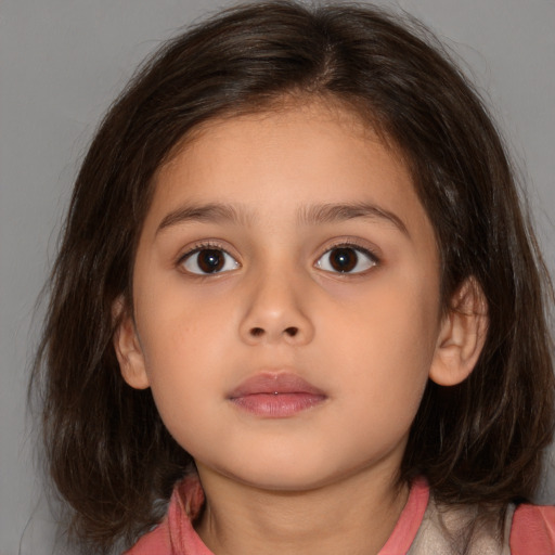 Neutral white child female with medium  brown hair and brown eyes