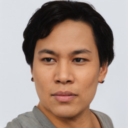 Neutral asian young-adult male with short  black hair and brown eyes