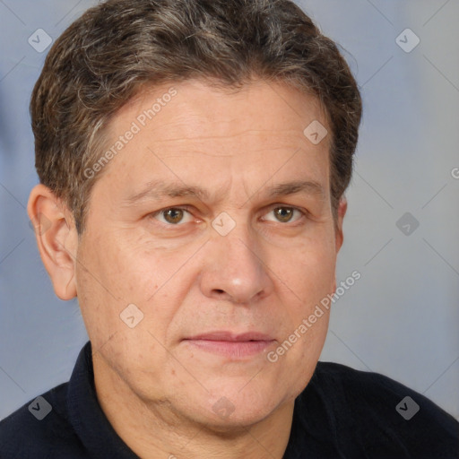 Neutral white adult male with short  brown hair and brown eyes