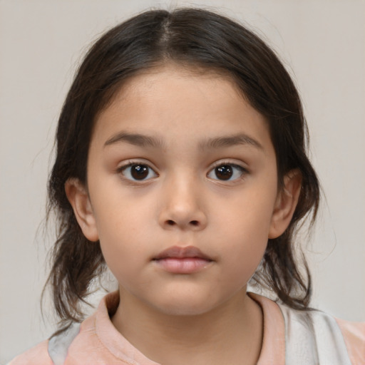 Neutral white child female with medium  brown hair and brown eyes