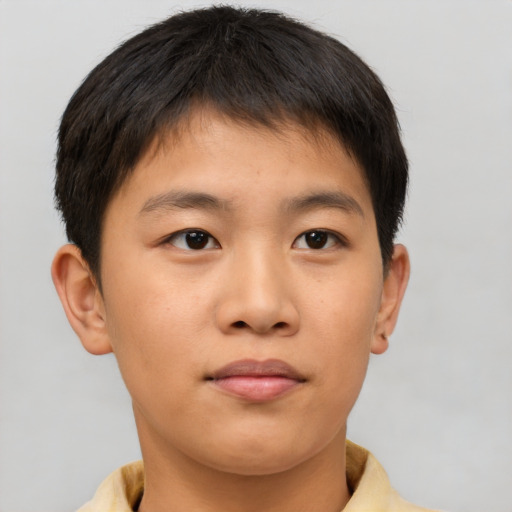 Neutral asian young-adult male with short  brown hair and brown eyes