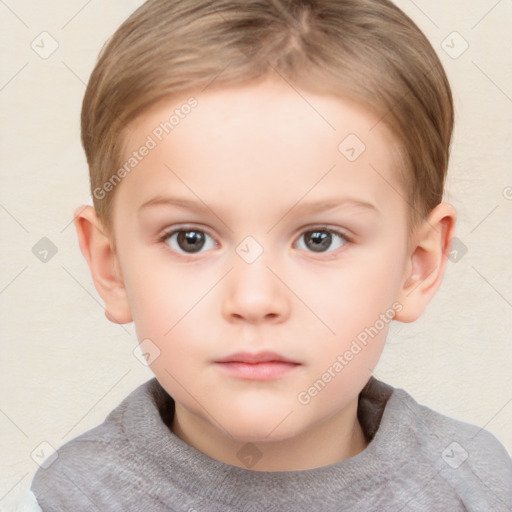 Neutral white child female with short  brown hair and brown eyes