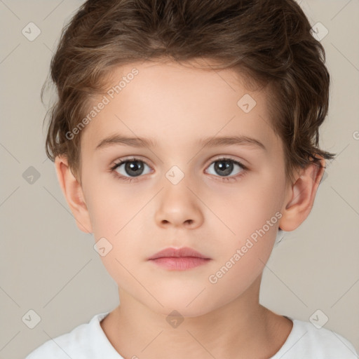 Neutral white child female with short  brown hair and brown eyes