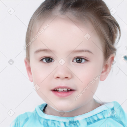 Joyful white child female with short  brown hair and brown eyes