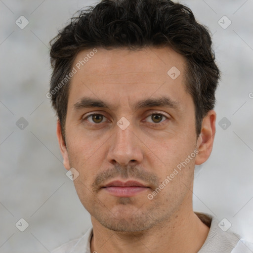 Neutral white adult male with short  brown hair and brown eyes