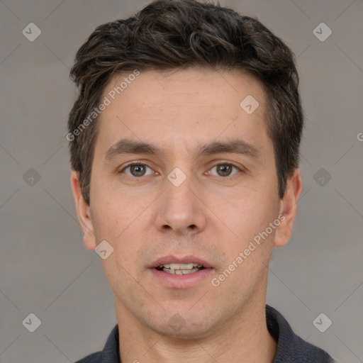 Neutral white adult male with short  brown hair and brown eyes