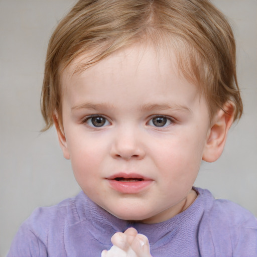 Neutral white child female with short  brown hair and blue eyes