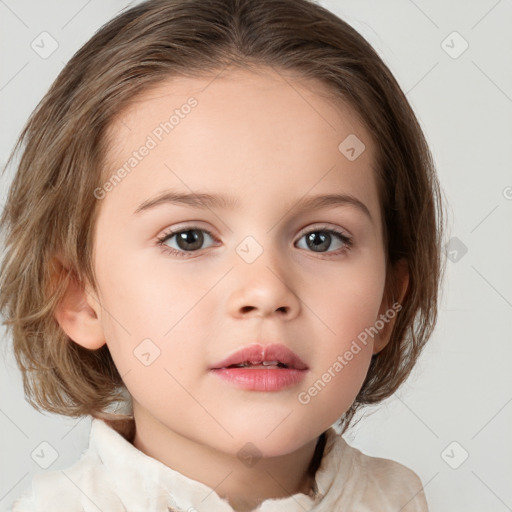 Neutral white child female with medium  brown hair and brown eyes