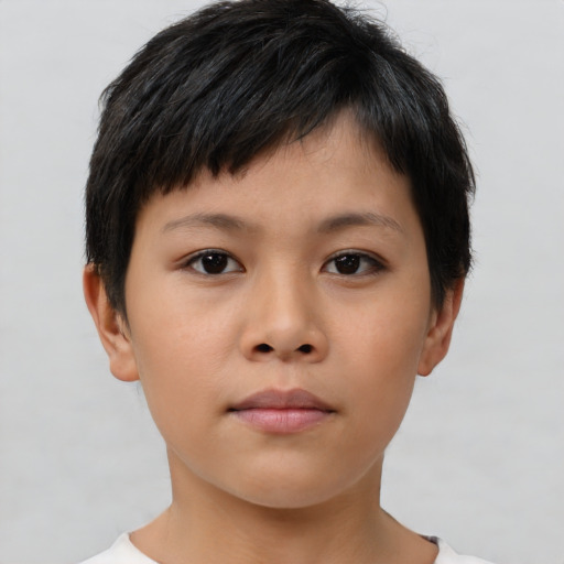 Neutral asian young-adult female with short  brown hair and brown eyes