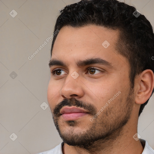 Neutral white young-adult male with short  black hair and brown eyes