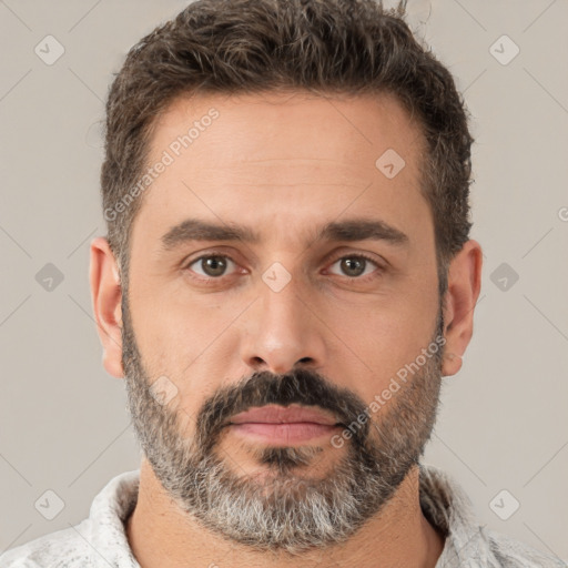 Neutral white adult male with short  brown hair and brown eyes