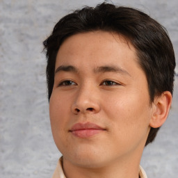 Neutral asian young-adult male with short  brown hair and brown eyes