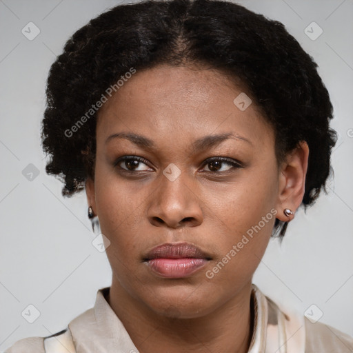 Neutral black young-adult female with short  brown hair and brown eyes