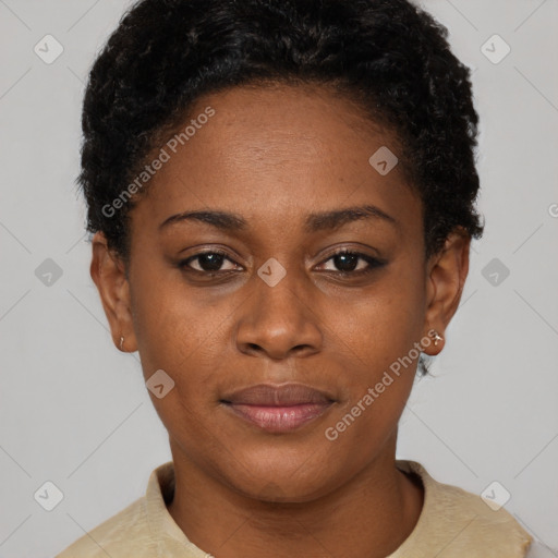 Neutral black young-adult female with short  brown hair and brown eyes