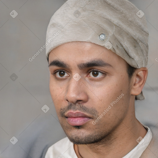 Neutral white young-adult male with short  black hair and brown eyes