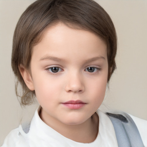 Neutral white child female with short  brown hair and brown eyes