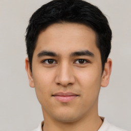 Neutral asian young-adult male with short  black hair and brown eyes