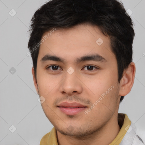 Neutral asian young-adult male with short  brown hair and brown eyes