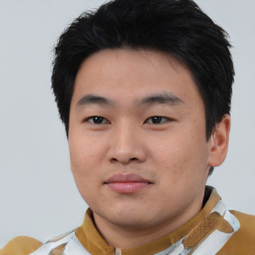Neutral asian young-adult male with short  brown hair and brown eyes