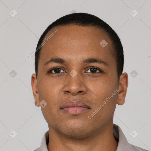 Neutral black young-adult male with short  brown hair and brown eyes