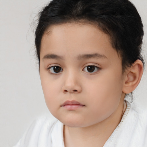 Neutral asian child female with short  brown hair and brown eyes