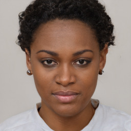 Neutral black young-adult female with short  brown hair and brown eyes