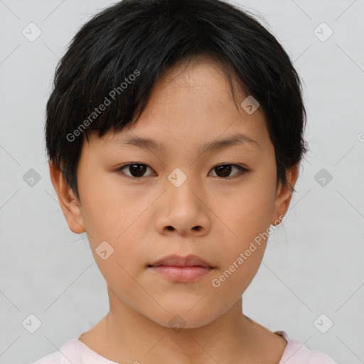 Neutral asian young-adult female with short  brown hair and brown eyes