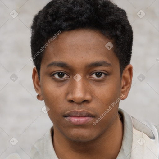 Neutral black young-adult male with short  brown hair and brown eyes